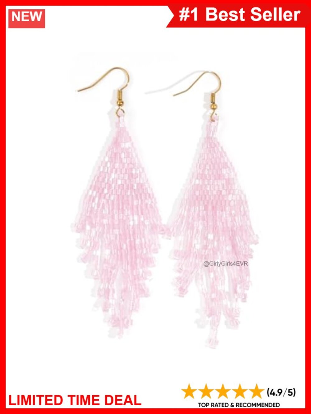 Handmade Beaded Floral Tassel Dangle Earrings Brass French Wire